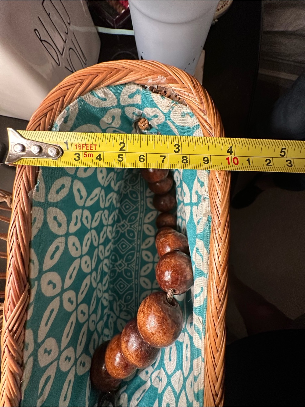 Handwoven Mini Rattan Bag with Wooden Bead Handle - Brown - Picture 4 of 6